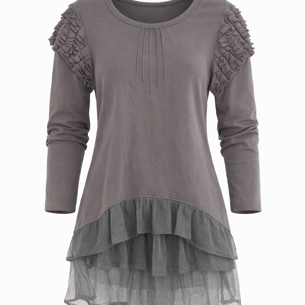NWT Blü - Charming Grey Ruffled Tunic for Girls, size 4